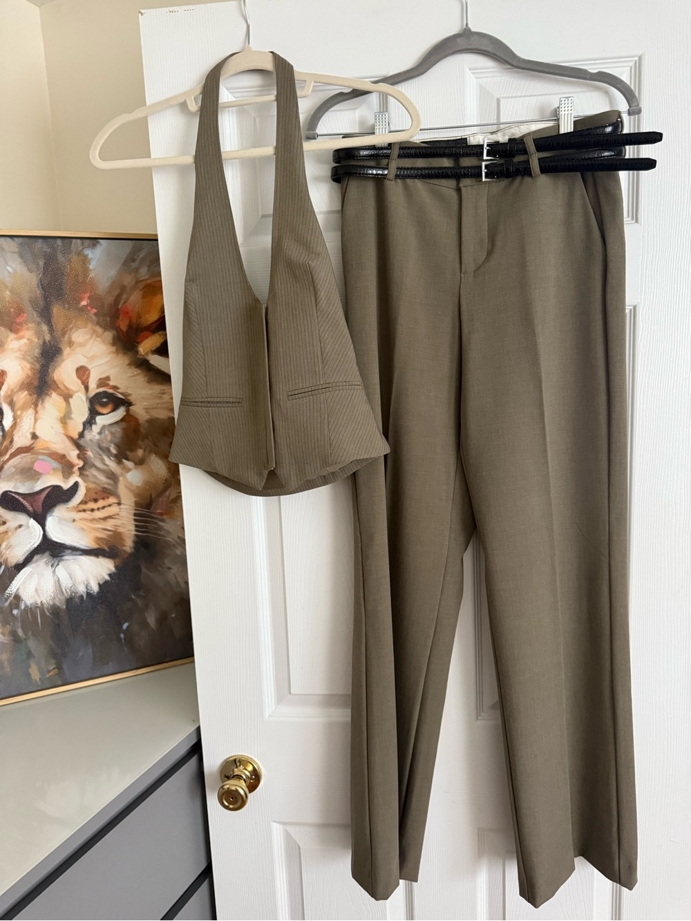 Zara Olive Tailored Halter Vest XSmall & Wide Leg Trouser Small Matching Set